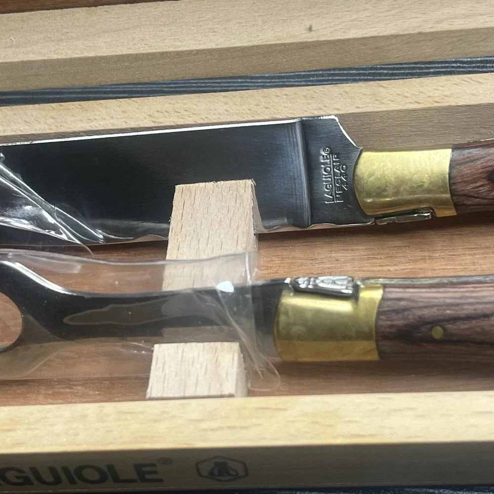 Laguiole Carving Knife & Fork Set Wood Handle Wooden Gift Box New